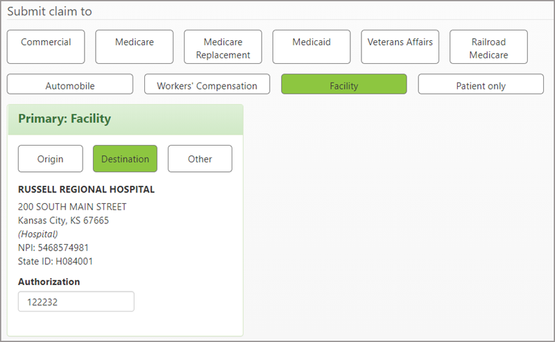 Coordination of benefits - select the facility button.